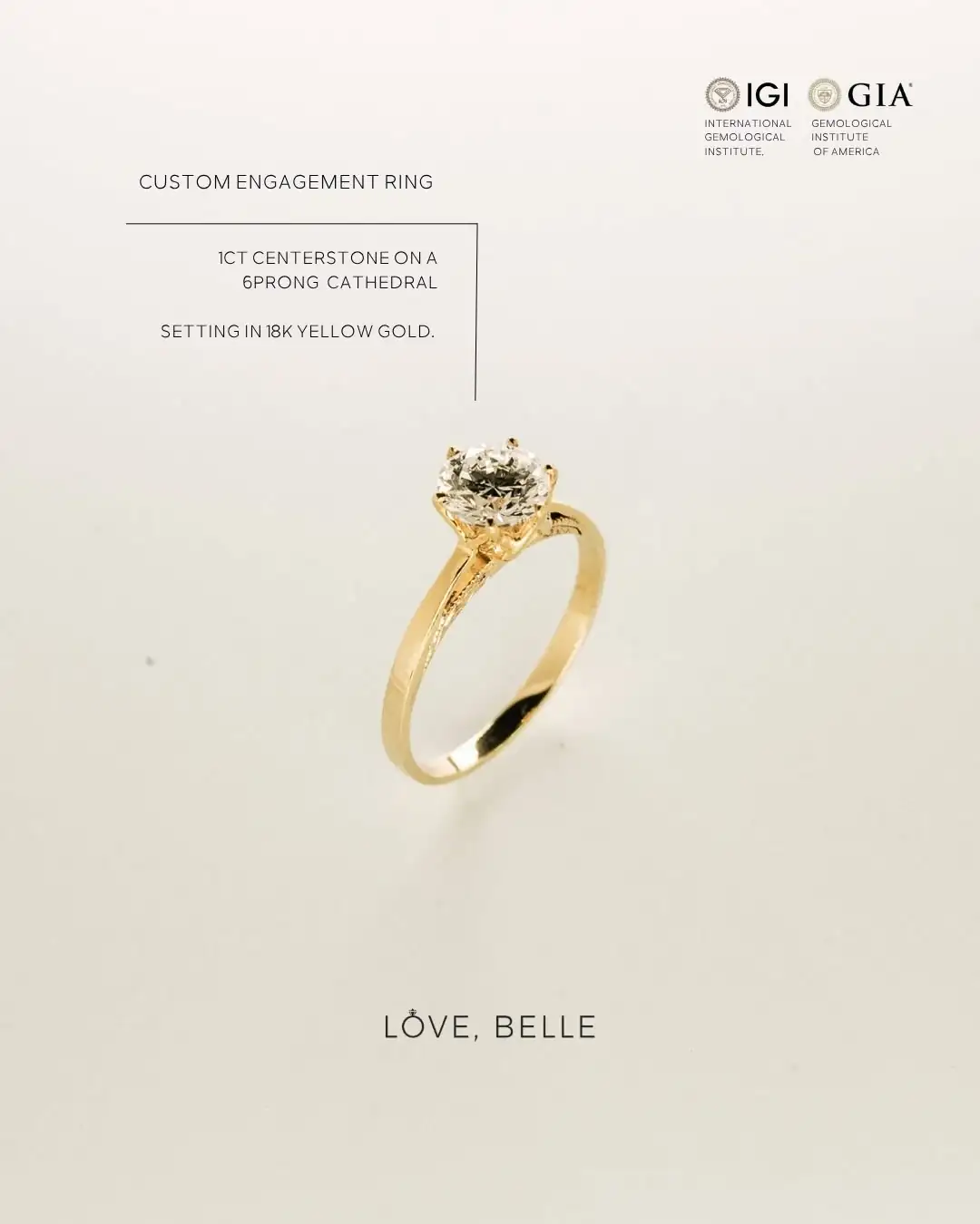 A Love, Belle ring shown with its IGI and GIA certification